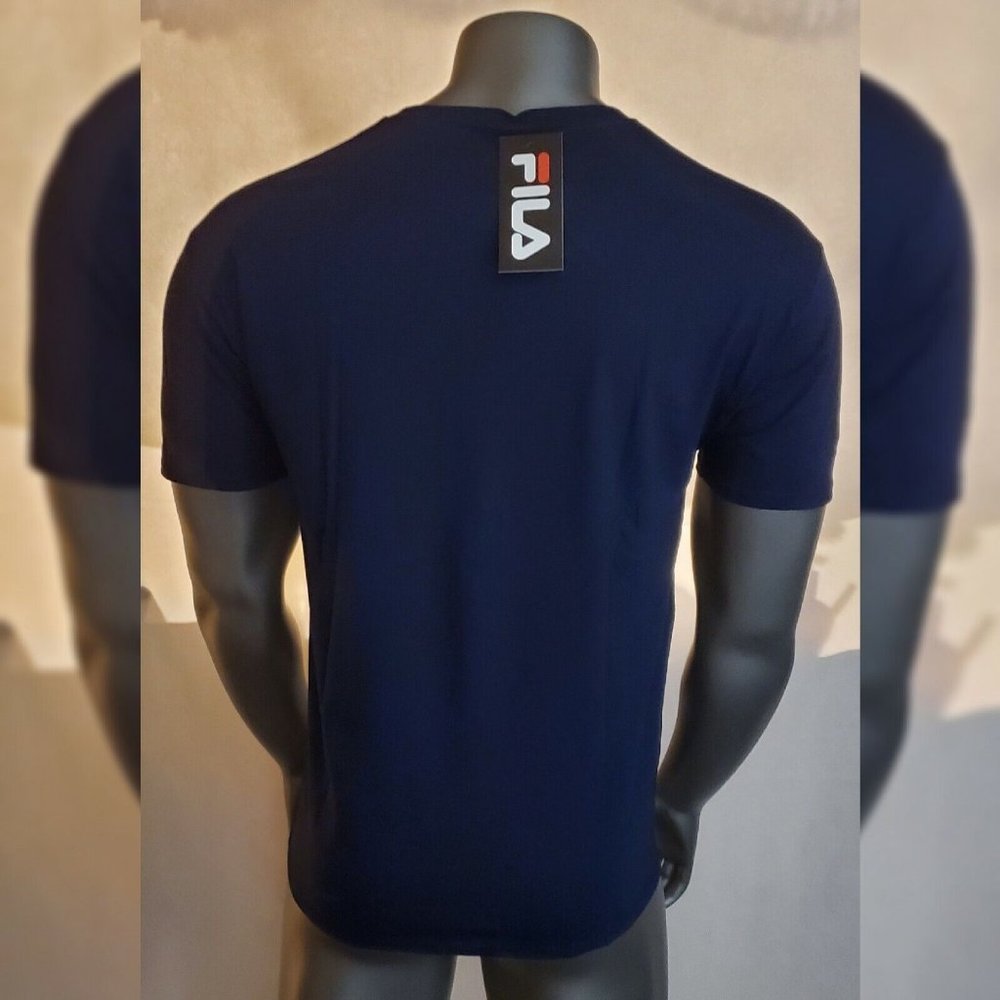 FILA AUTHENTIC TSHIRT MEN'S CREW NECK SHORT SLEEVE ALL OVER PRINT SIZE S NAVY - Picture 3 of 7